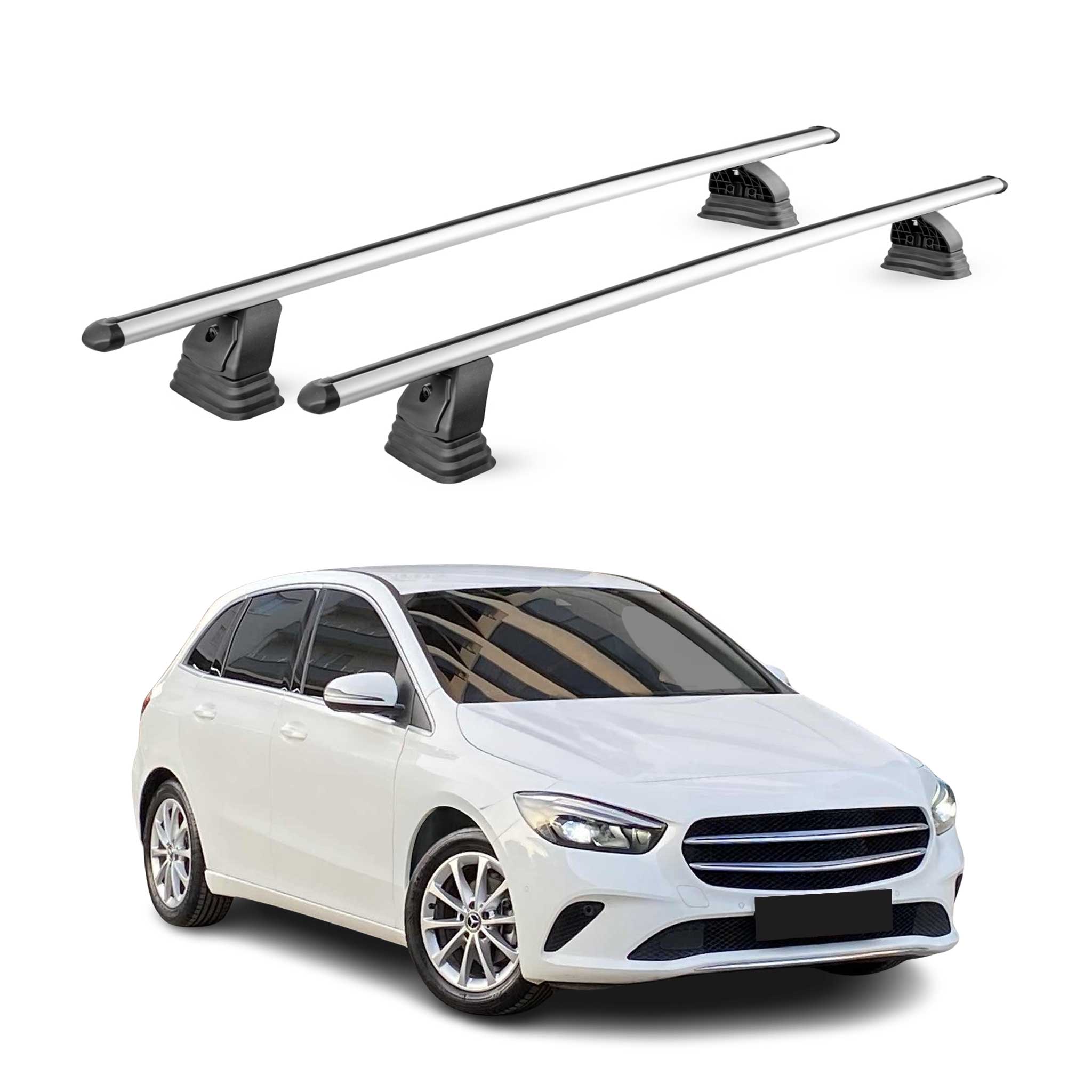 Alu Dachträger für Mercedes B Klasse W247 2019-2026 TÜV T-Nut 75 kg 2tlg Silber