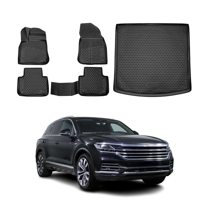 Fußmatten & Kofferraumwanne Set für VW Touareg 2018-2025 Gummi TPE Schwarz 5x