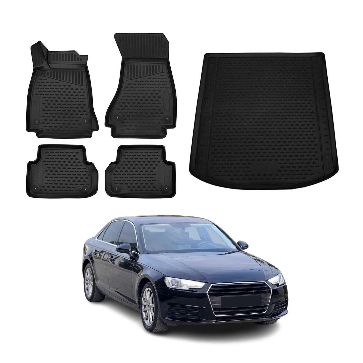 Fußmatten & Kofferraumwanne Set für Audi A4 S4 B9 Limo 2015-2025 Gummi Schwarz