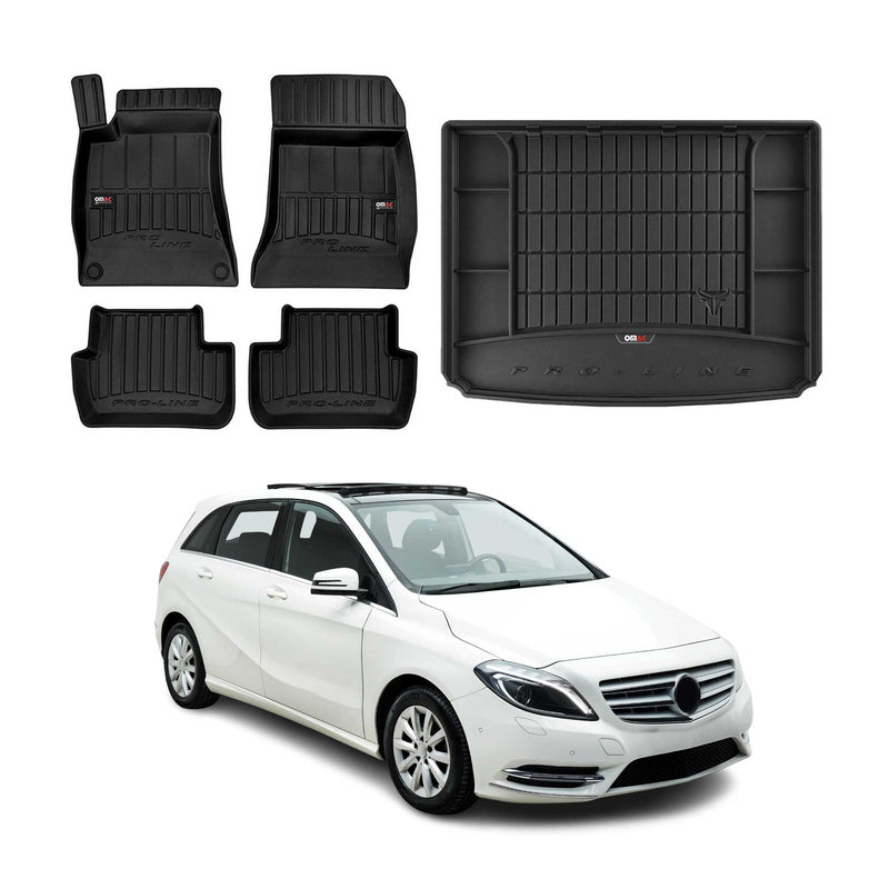 OMAC Fußmatten & Kofferraumwanne Set für Mercedes B Klasse W246 2011-2018 Gummi