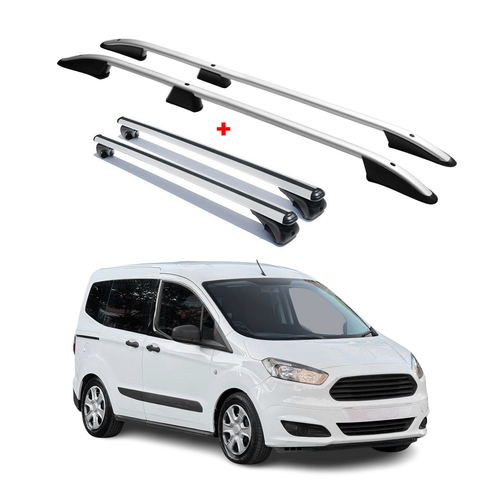 Dachreling + Dachträger für Ford Courier 2014-2023 Kurzer Aluminium Silber 4x