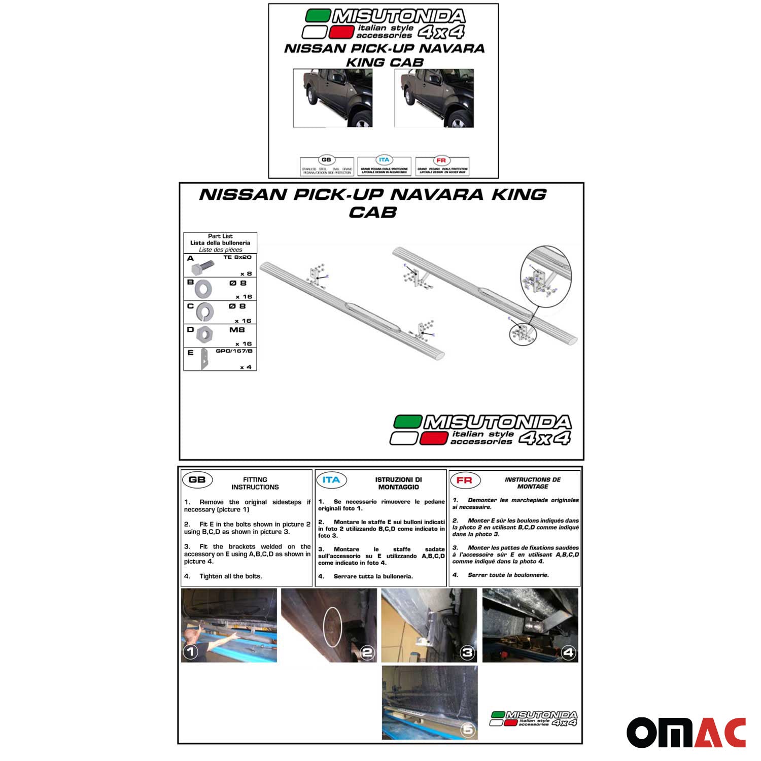 Edelstahl Seitenschweller Schwellerrohre für Nissan Navara D40 2005-2010 Silver