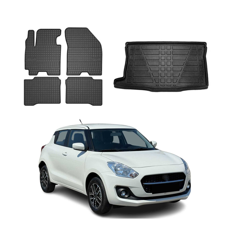 Fußmatten & Kofferraumwanne Set für Suzuki Swift 2018-2025 Gummi TPE Schwarz 5x