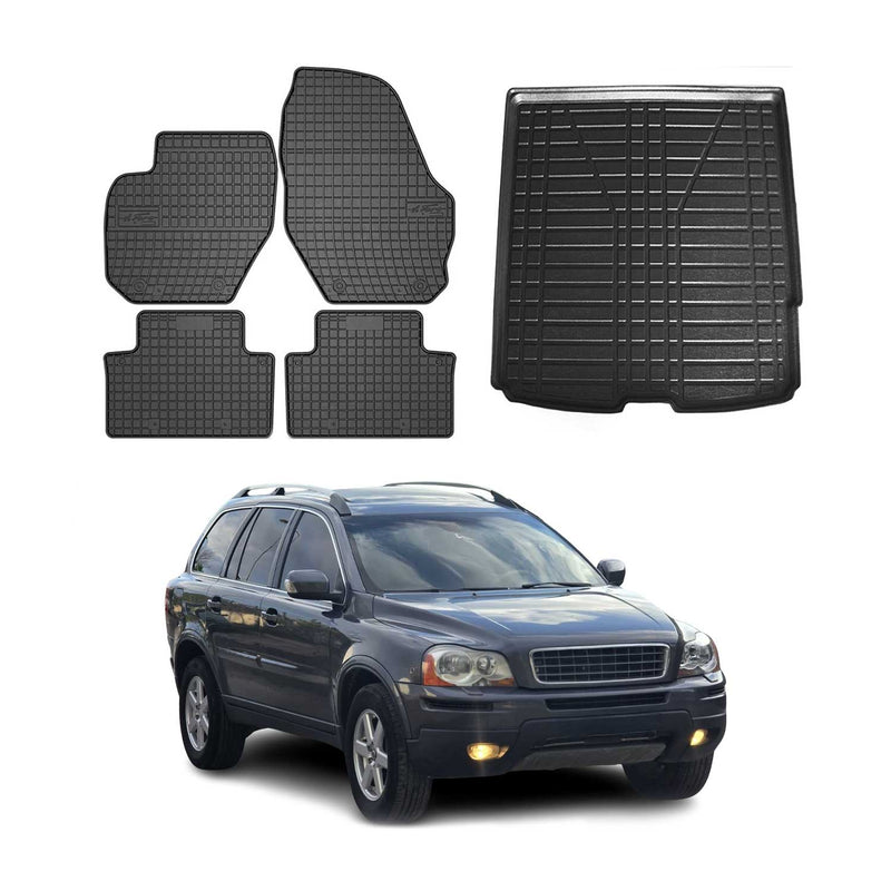 Fußmatten & Kofferraumwanne Set für Volvo XC90 2003-2015 Gummi TPE Schwarz 5x