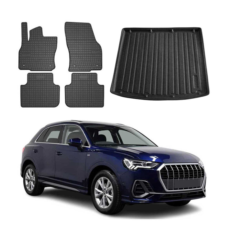 Fußmatten & Kofferraumwanne Set für Audi Q3 F3 2018-2025 Gummi TPE Schwarz 5x