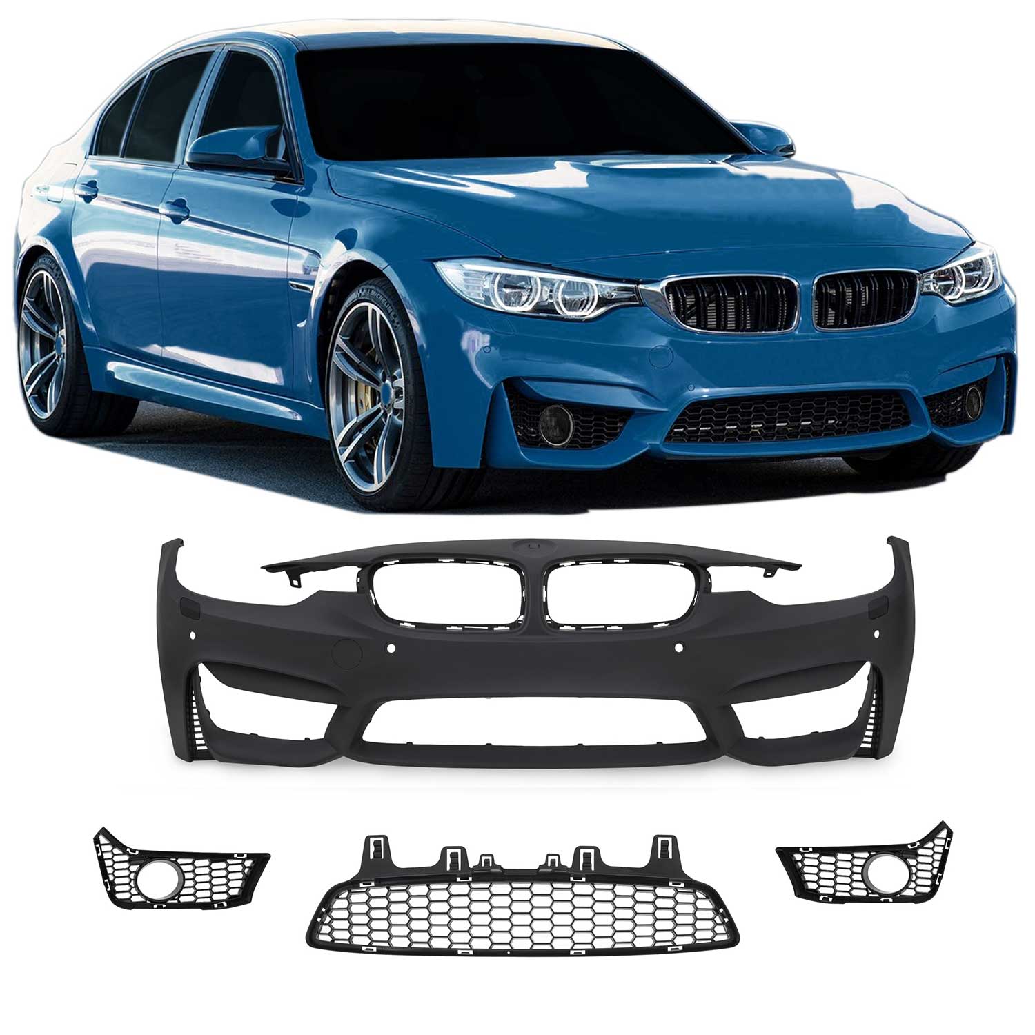 JOM Stoßstange vorne für BMW F30 inkl. LCI 2011-2019 SRA + PDC Schwarz