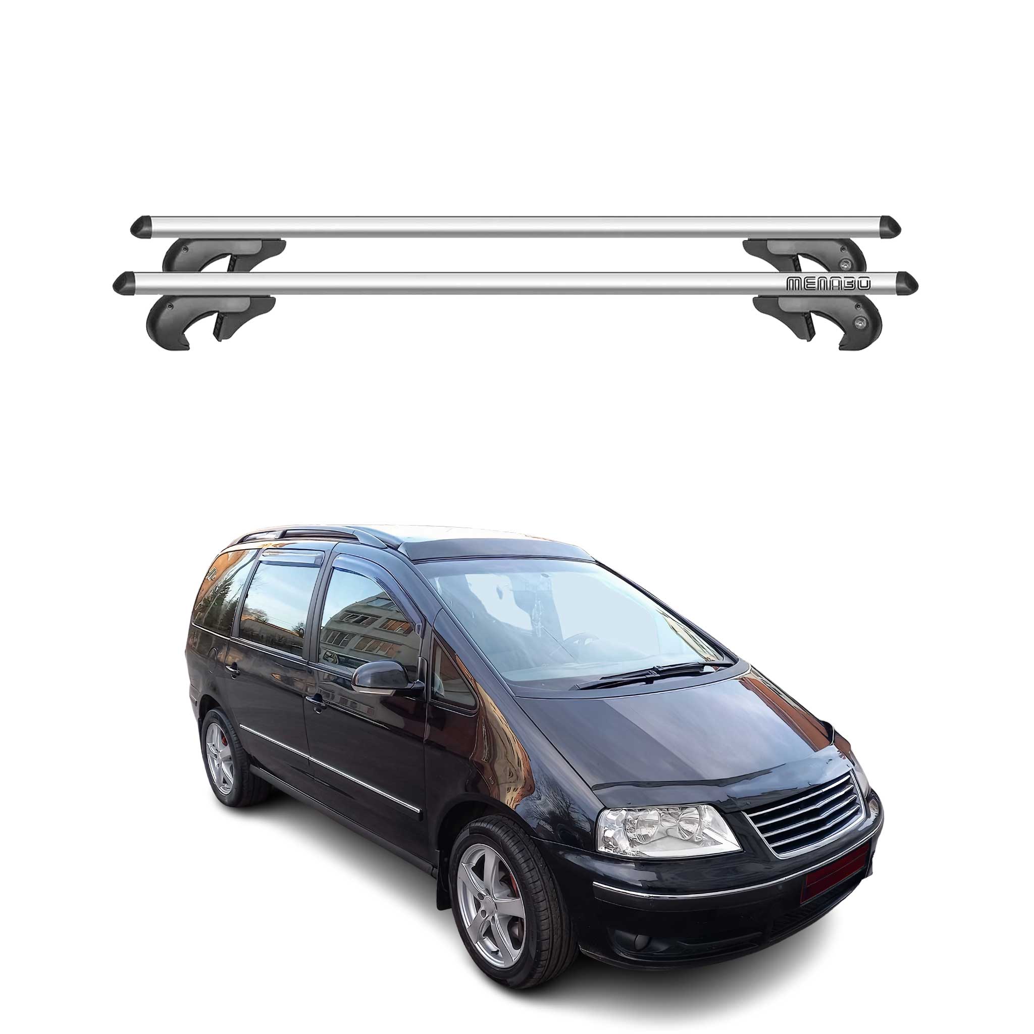 Menabo Dachträger Grundtäger für VW Sharan 7M1B 2004-2010 FL 90kg Alu Silber 2x