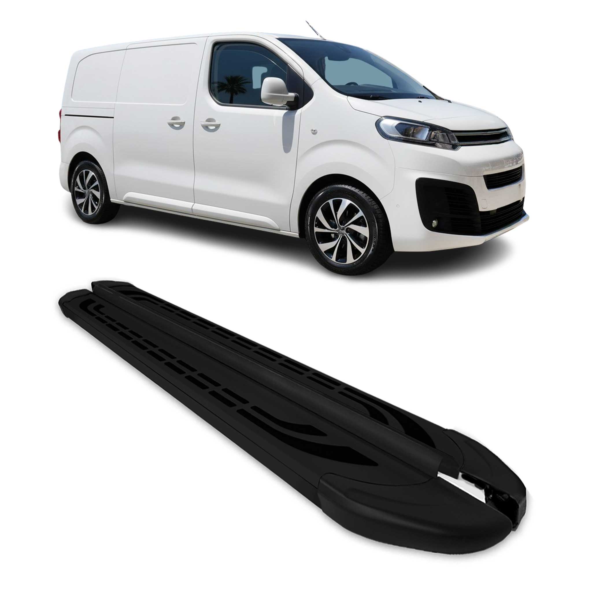 Trittbretter Seitenschweller für Citroen Jumpy 2016-2026 Kurzer Alu Schwarz