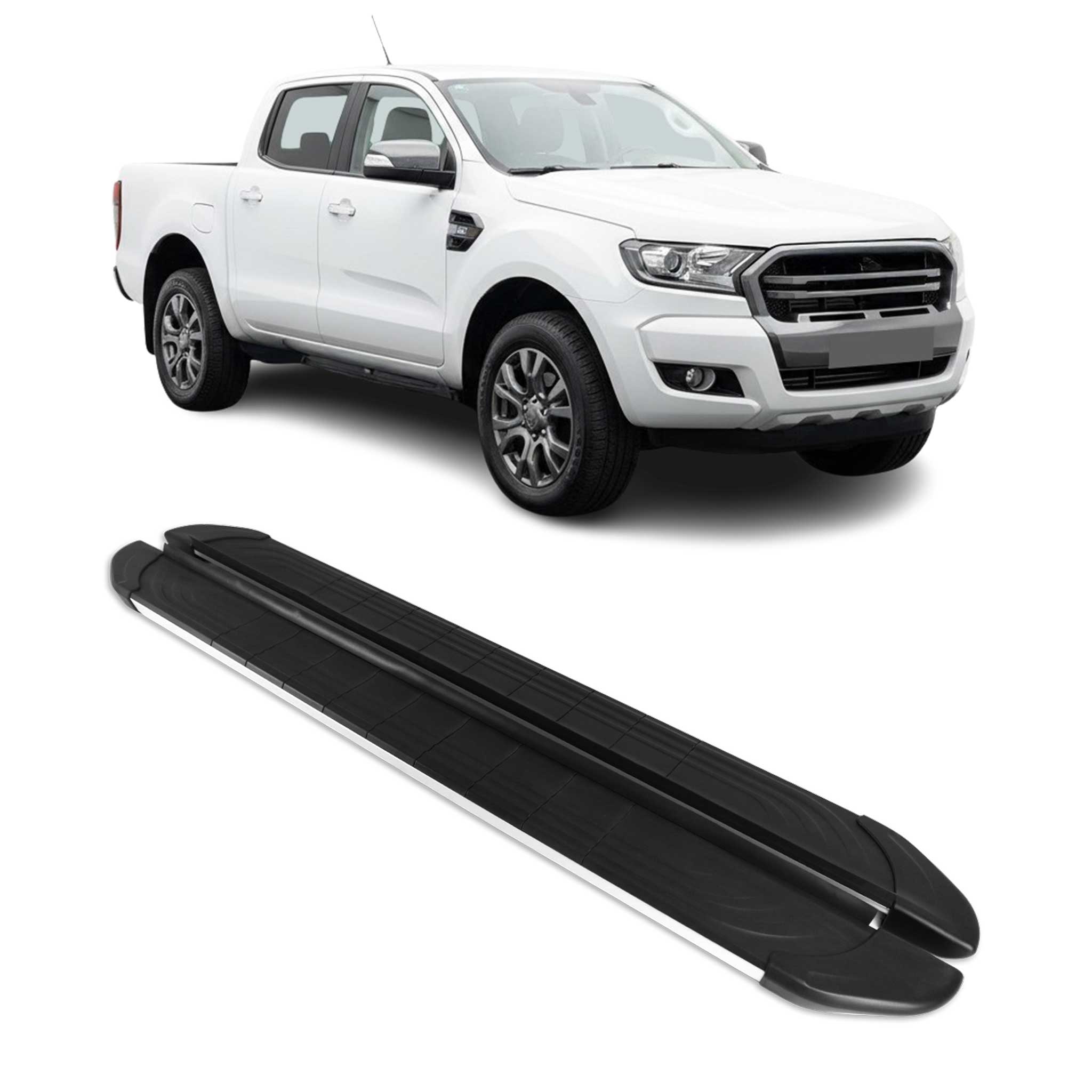 Trittbretter Seitenschutz für Ford Ranger Double Cab 2012-22 Alu Schwarz Grau