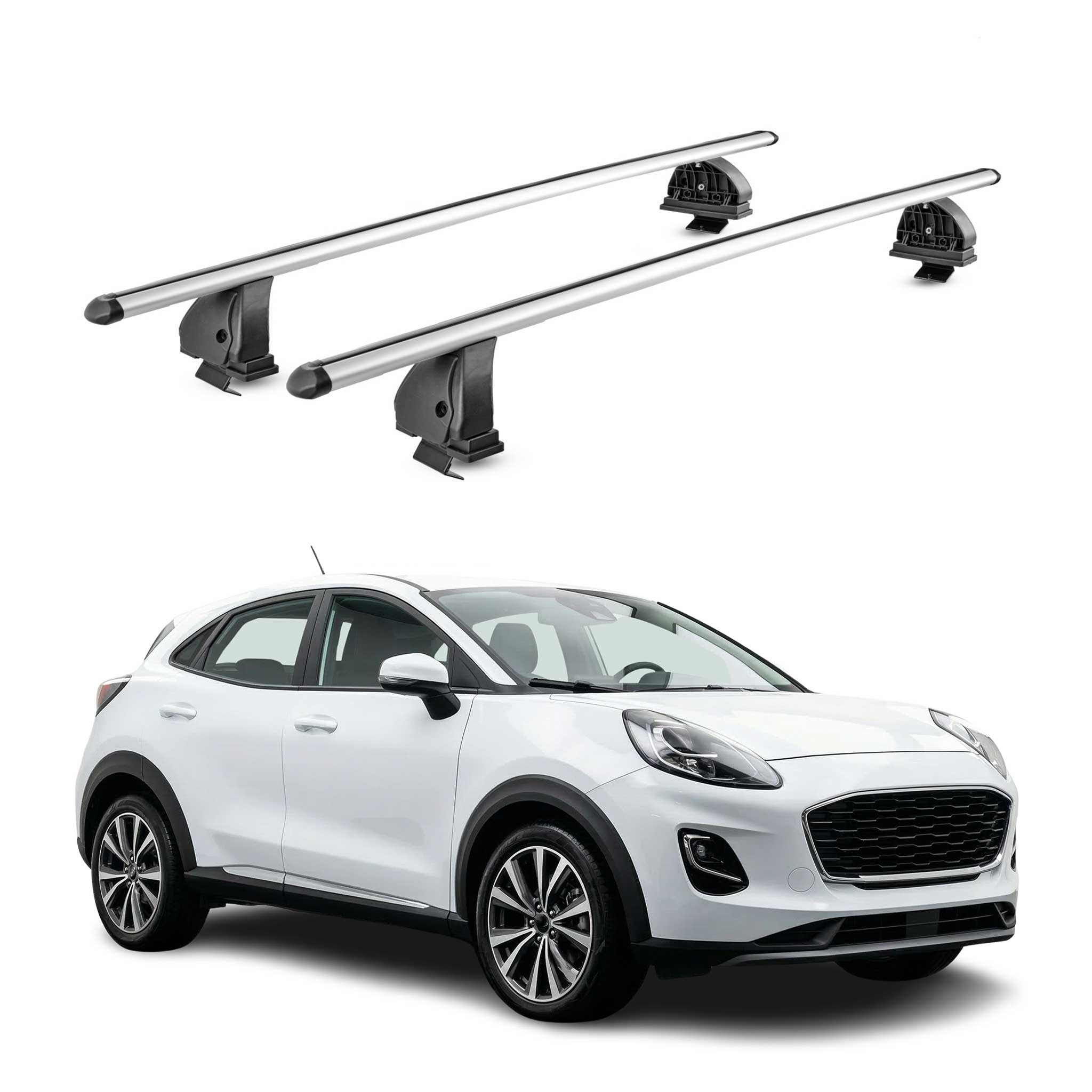 Alu Dachträger für Ford Puma 2019-2026 TÜV Abschließbar T-Nut 75 kg 2tlg Silber