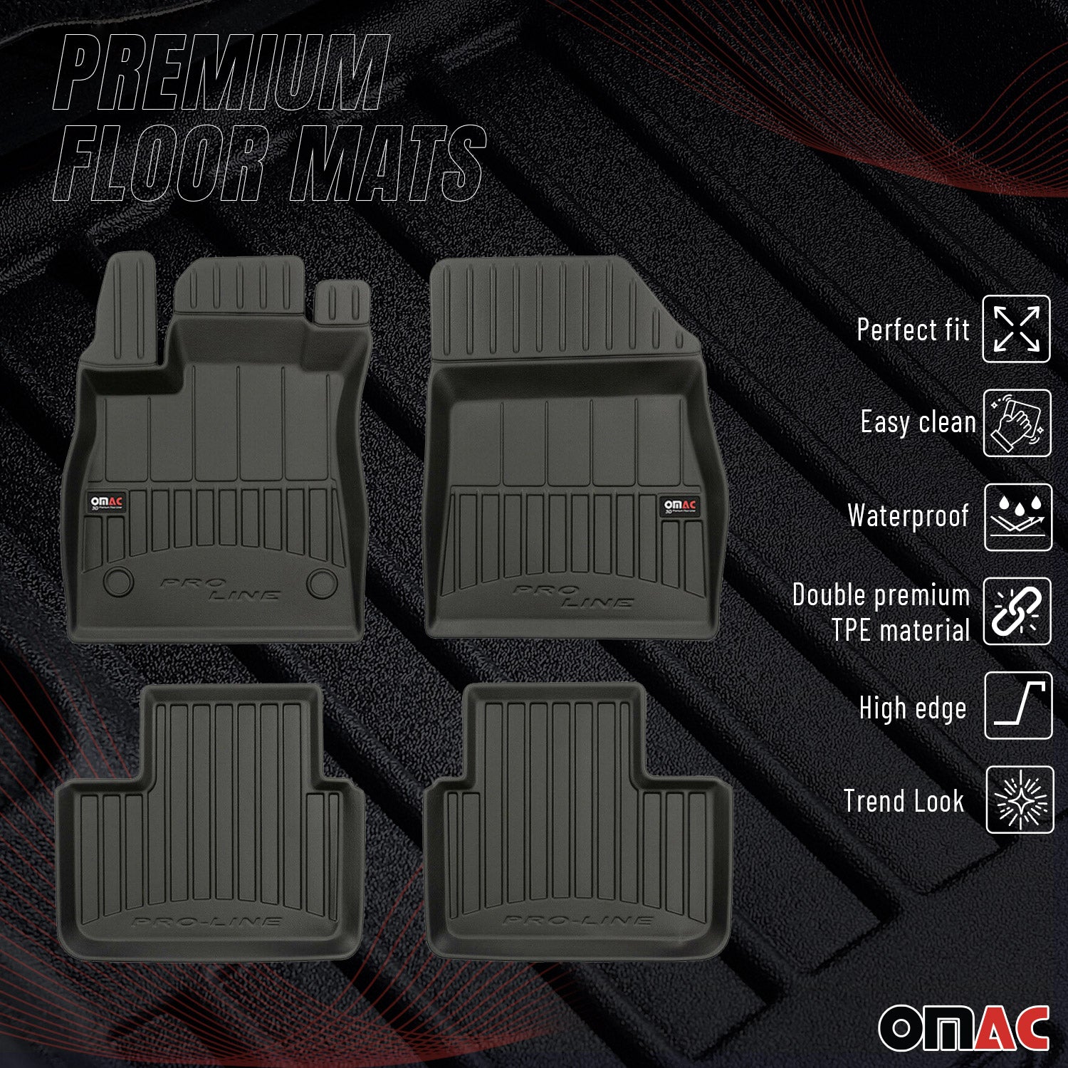 OMAC Gummi Fußmatten für Renault Talisman 2015-2020 Premium Gummi Schwarz 4tlg