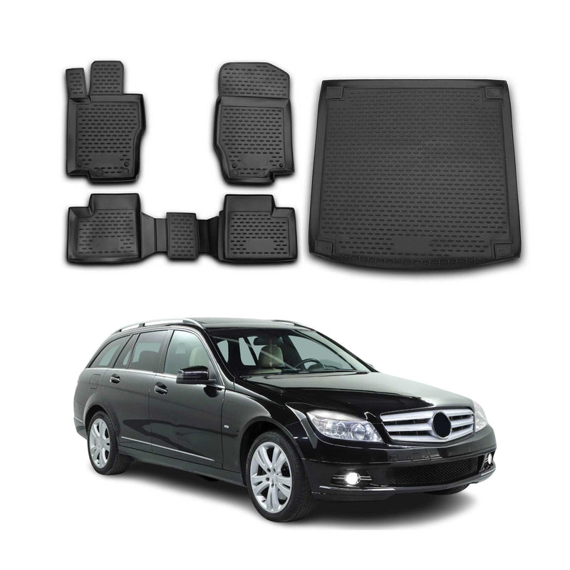 Fußmatten & Kofferraumwanne Set für Mercedes C Klasse S204 T-Model 2007-2014 TPE