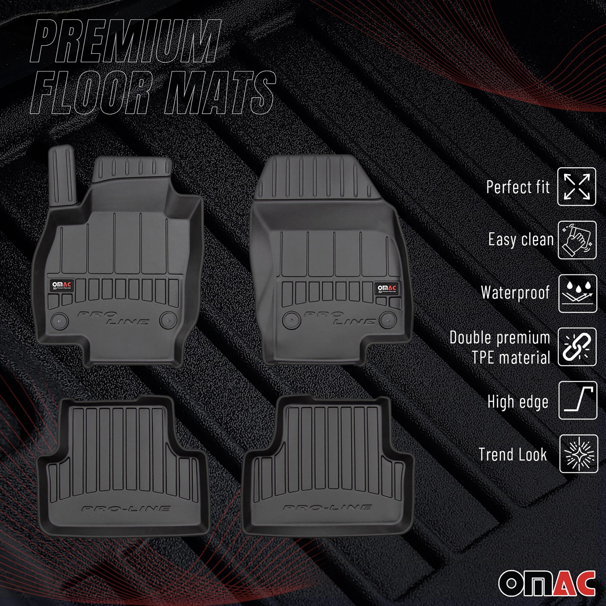OMAC Gummi Fußmatten für VW T-Cross 2019-2026 Premium TPE Automatten Schwarz 4x