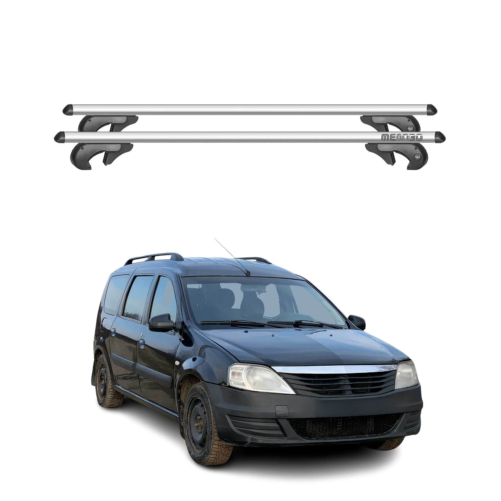 Menabo Dachträger Grundtäger für Dacia Logan MCV mk1 2006-2012 90kg Alu Grau 2x