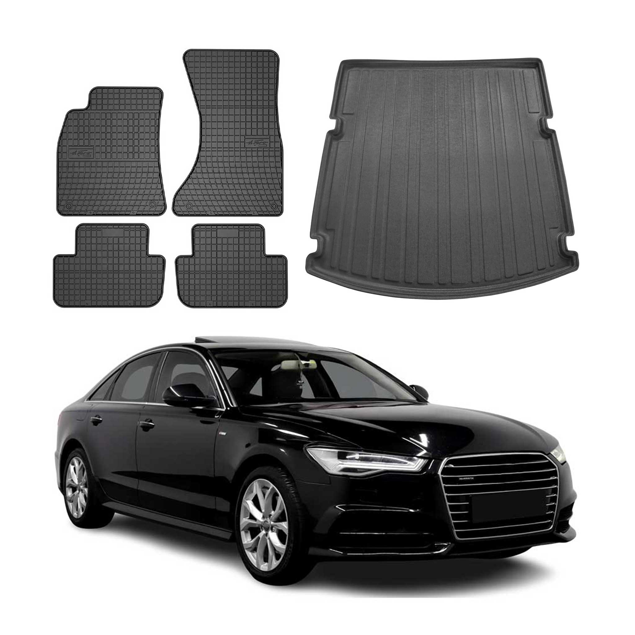 Fußmatten & Kofferraumwanne Set für Audi A6 Limo C7 2011-2018 Gummi Schwarz 5x