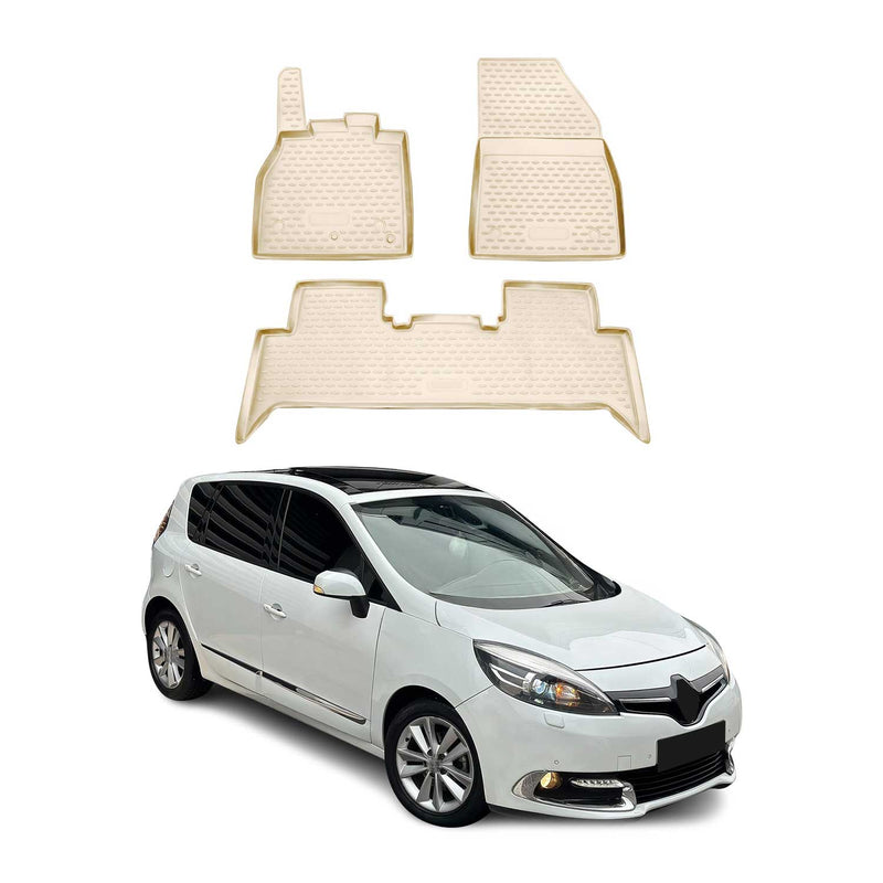 OMAC Gummimatten Fußmatten für Renault Scenic 2010-2016 TPE Automatten Beige 3x