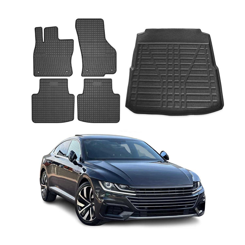 Fußmatten & Kofferraumwanne Set für VW Arteon 2017-2025 Gummi TPE Schwarz 5x
