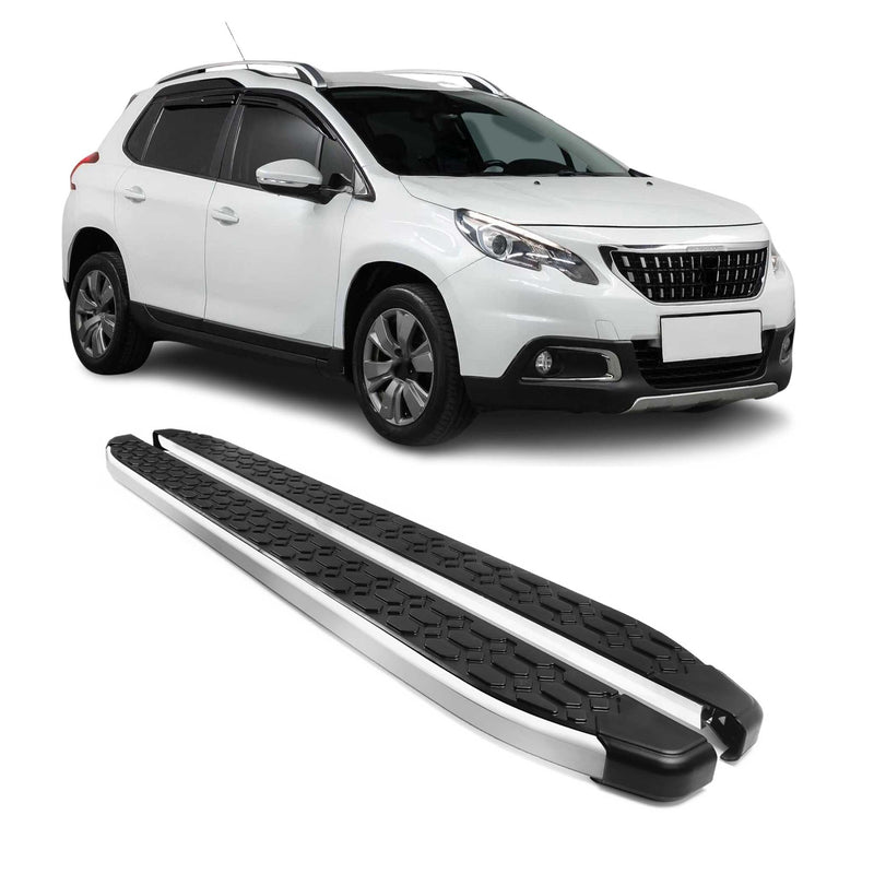 Alu Trittbretter Seitenschweller für Peugeot 2008 2013-2019 Schwarz Silber 2tlg