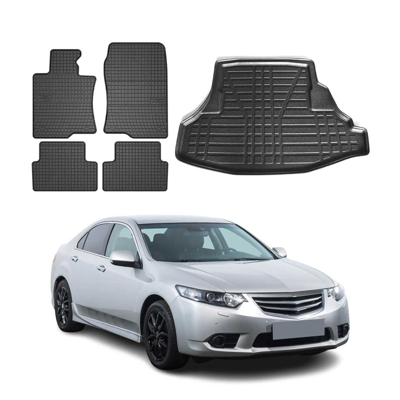 Fußmatten & Kofferraumwanne Set für Honda Accord 2009-2025 Gummi TPE Schwarz 5x