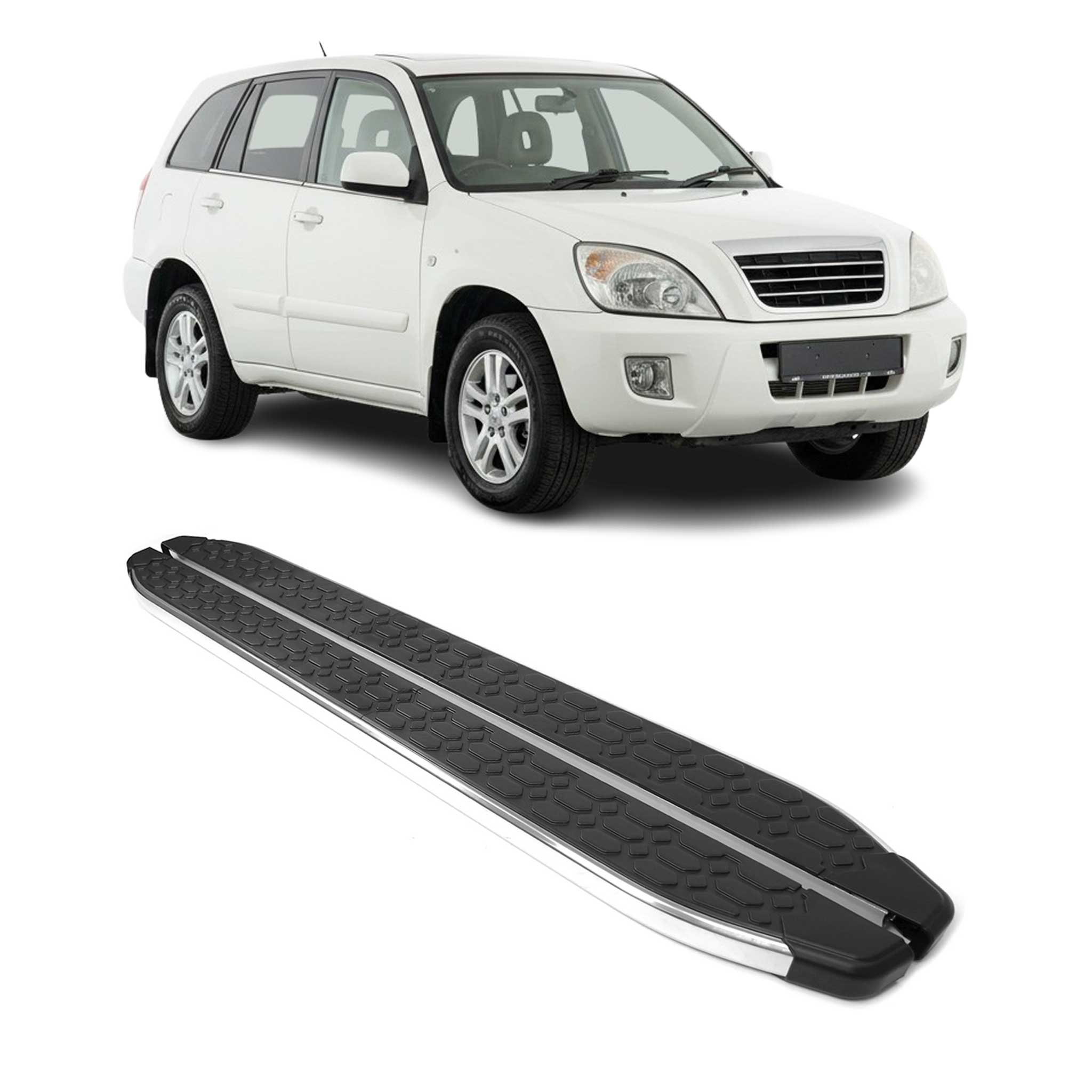Trittbretter Seitenschweller für Chery Tiggo 2006-2013 Edelstahl Schwarz Silber