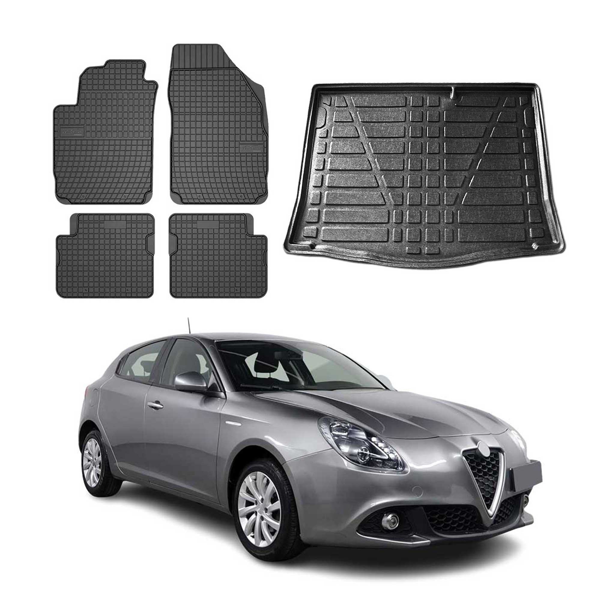 Fußmatten & Kofferraumwanne Set für Alfa Romeo Giulietta 2010-2020 Gummi 5x