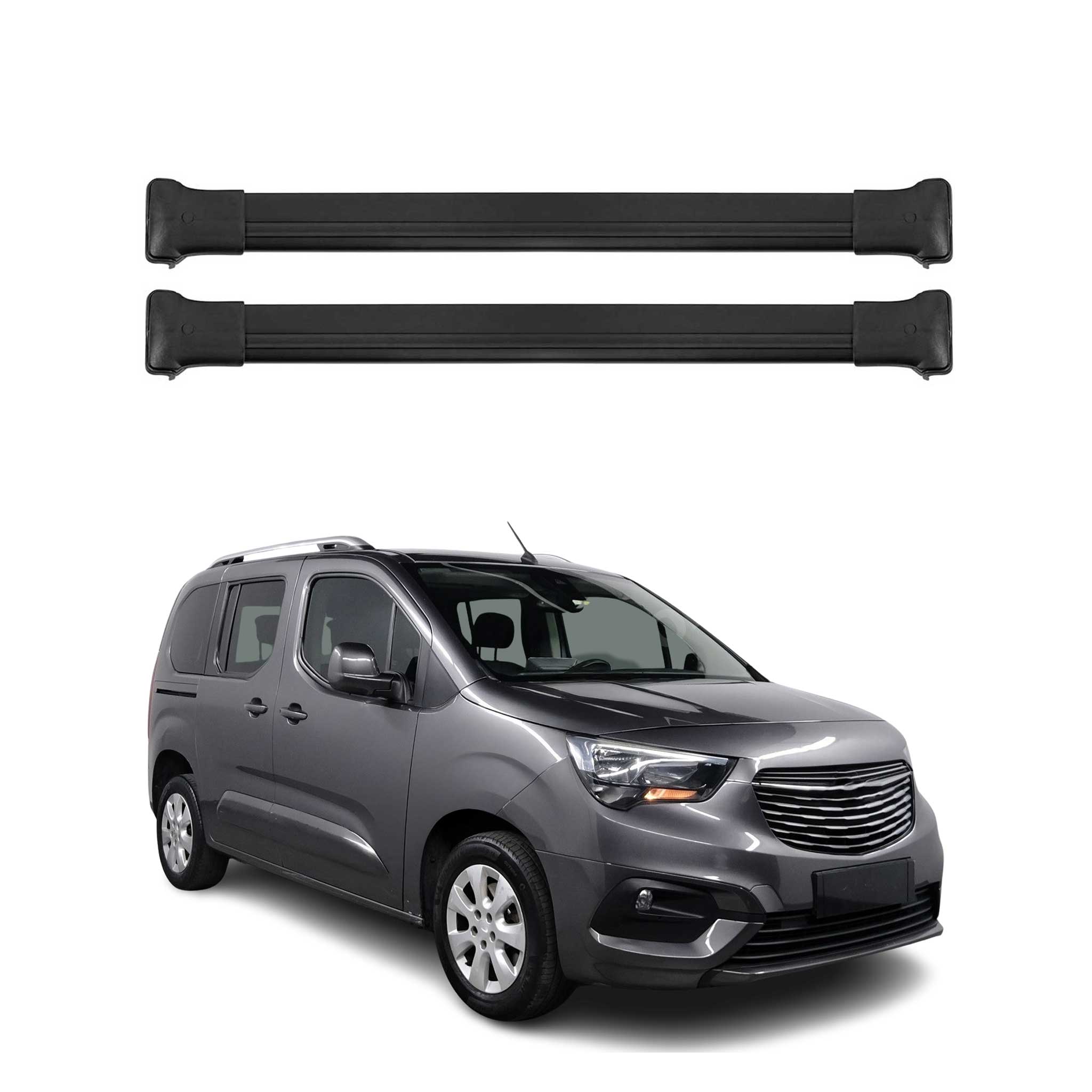 Dachträger Grundtäger für Opel E Combo 2019-2026 75kg Aluminium Schwarz 2 tlg