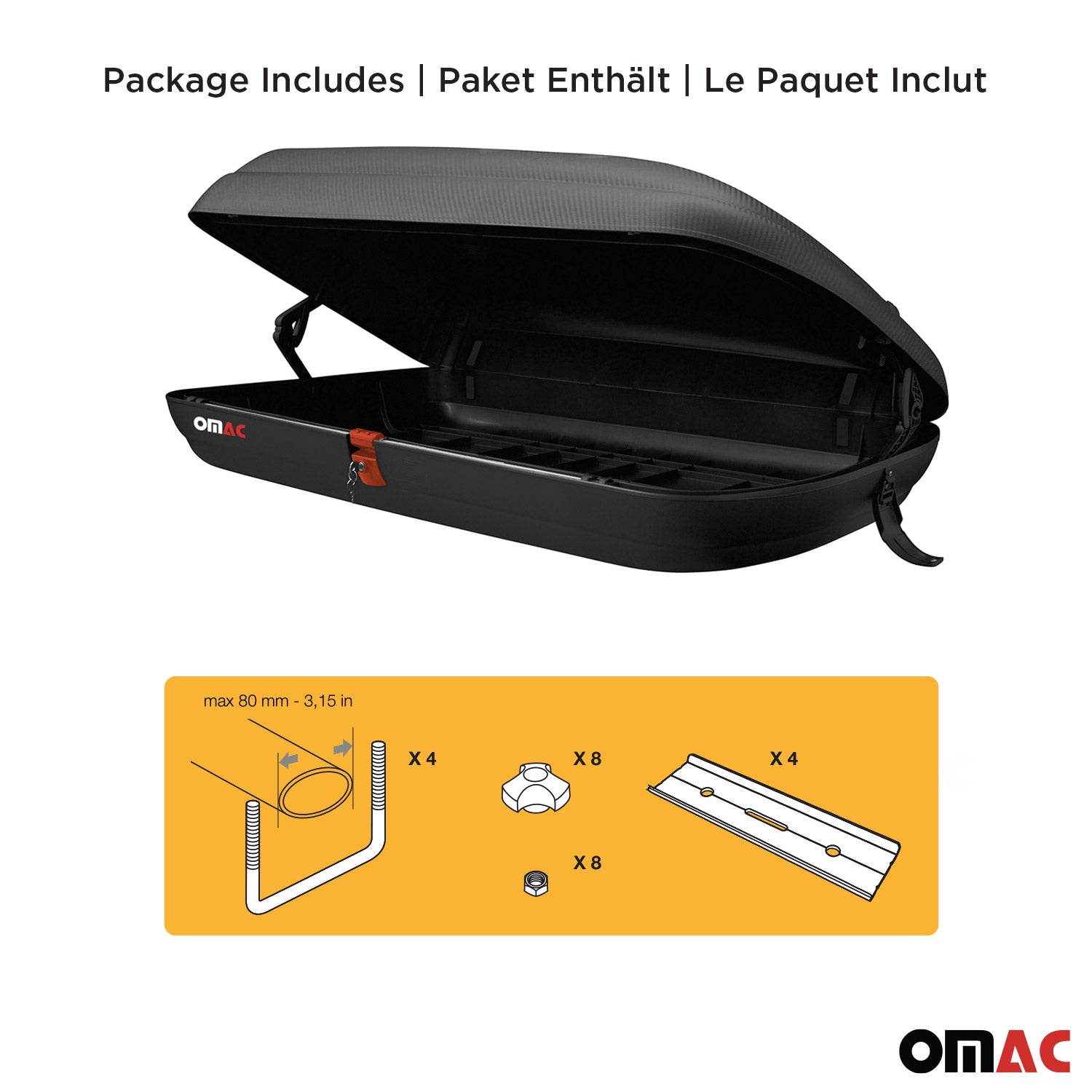OMAC Dachbox Dachkoffer Gepäckbox 320 Liter Carbonlook Abschließbar Autobox