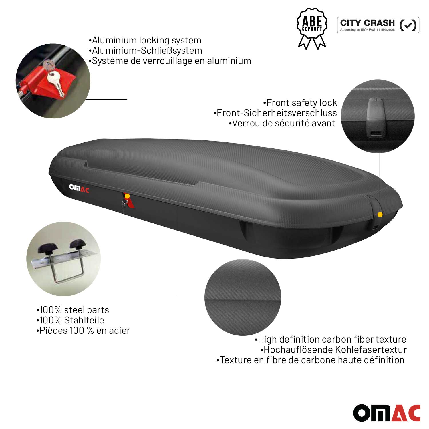 OMAC Dachbox Dachkoffer Gepäckbox 480 Liter Carbonlook Abschließbar Autobox TÜV