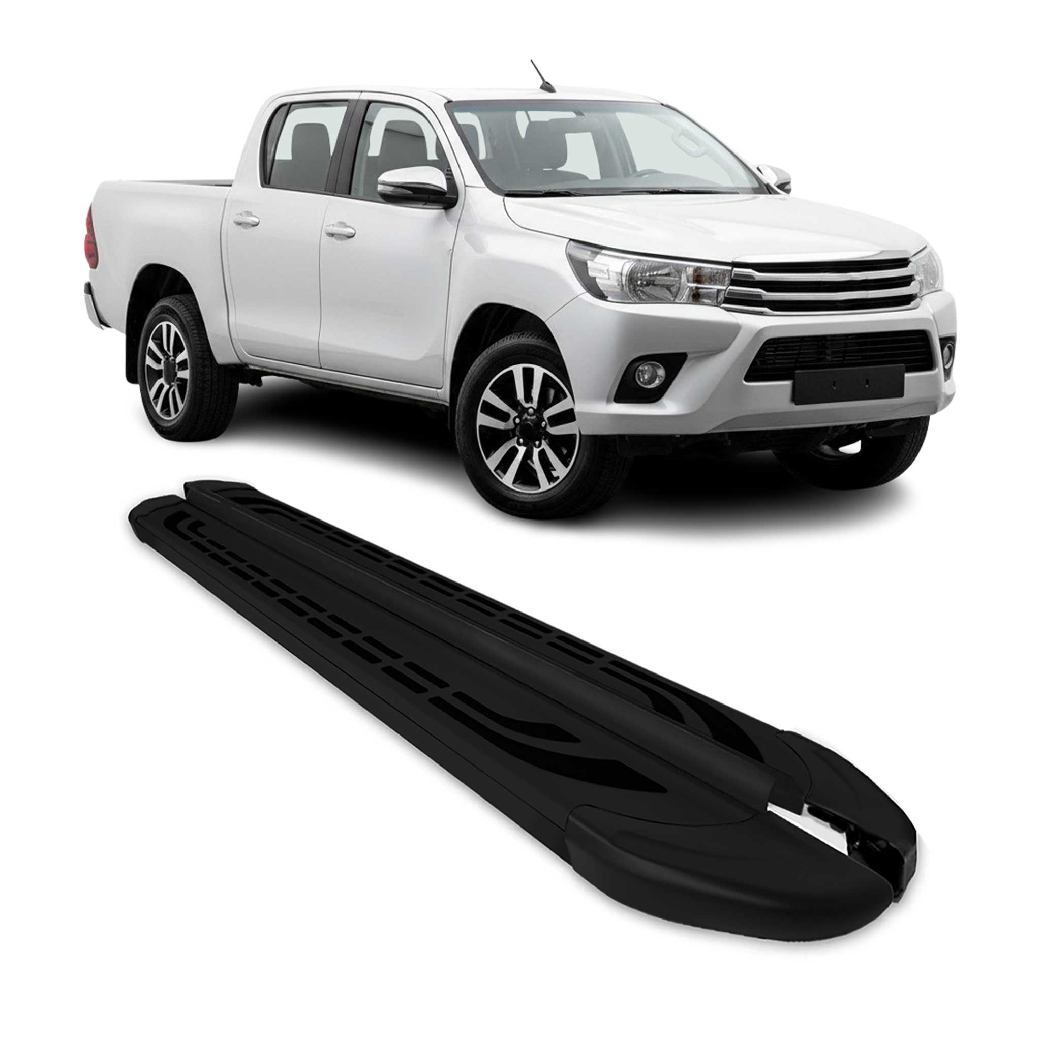 Trittbretter Seitenschweller für Toyota Hilux DoubleCab 2015-26 Alu Schwarz