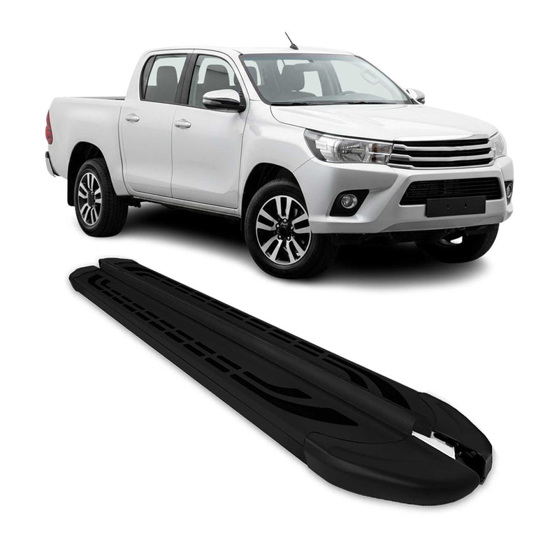 Trittbretter Seitenschweller für Toyota Hilux DoubleCab 2015-25 Alu Schwarz