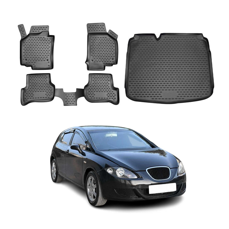 Fußmatten & Kofferraumwanne Set für Seat Leon 2005-2012 Schrägheck TPE Schwarz
