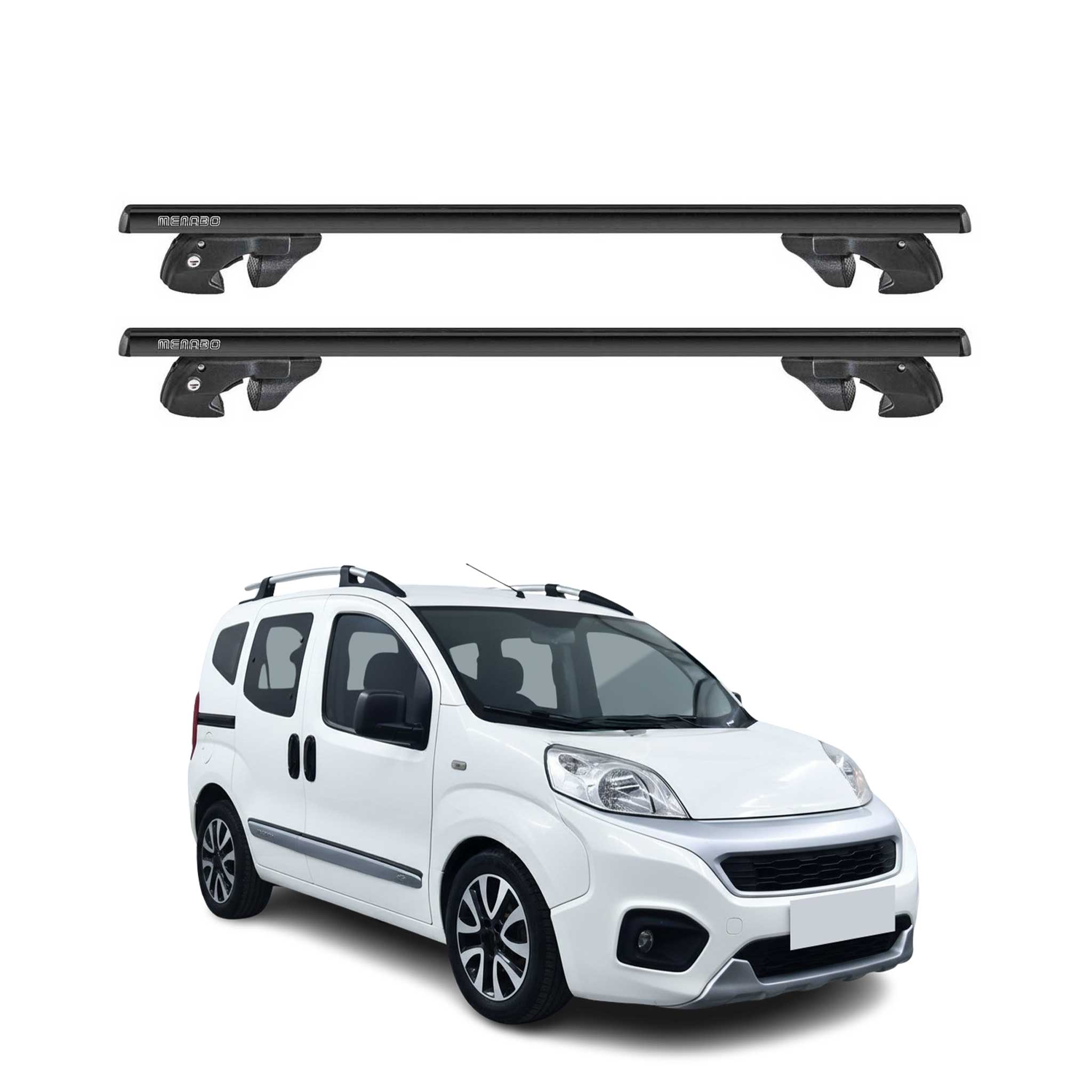 Dachträger Grundtäger für Fiat Qubo 2008-2021 Aluminium 90kg TÜV Schwarz 2tlg