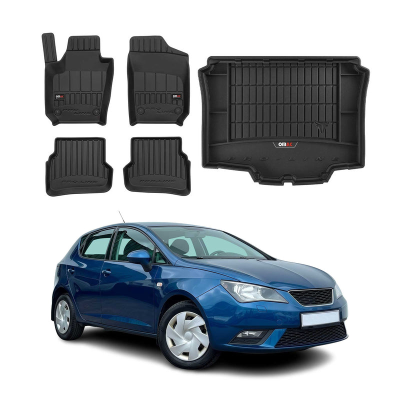 OMAC Fußmatten & Kofferraumwanne Set für Seat Ibiza 2008-2017 Gummi Schwarz 5x