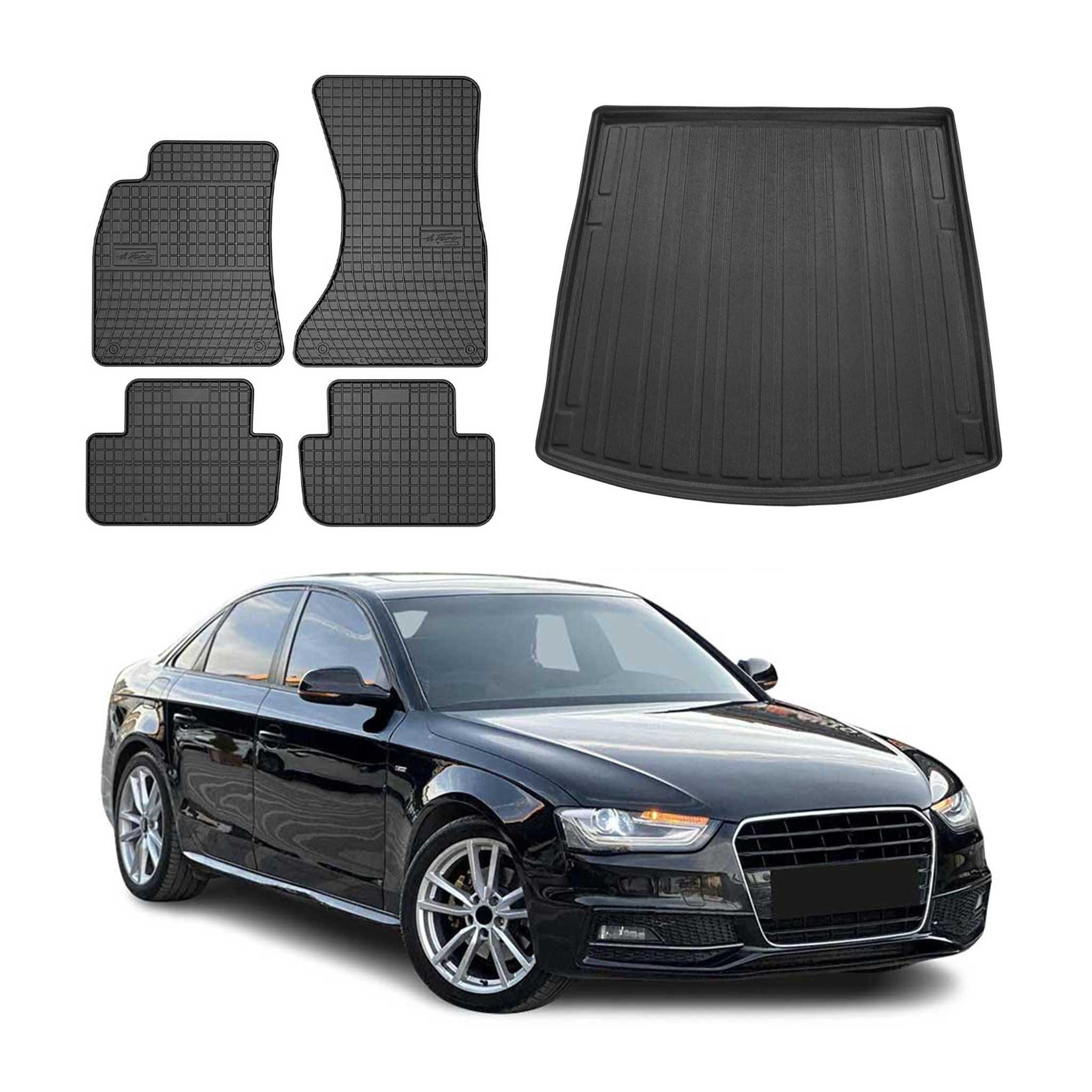 Fußmatten & Kofferraumwanne Set für Audi A4 Limousine 8K2 B8 2008-2015 Gummi 5x
