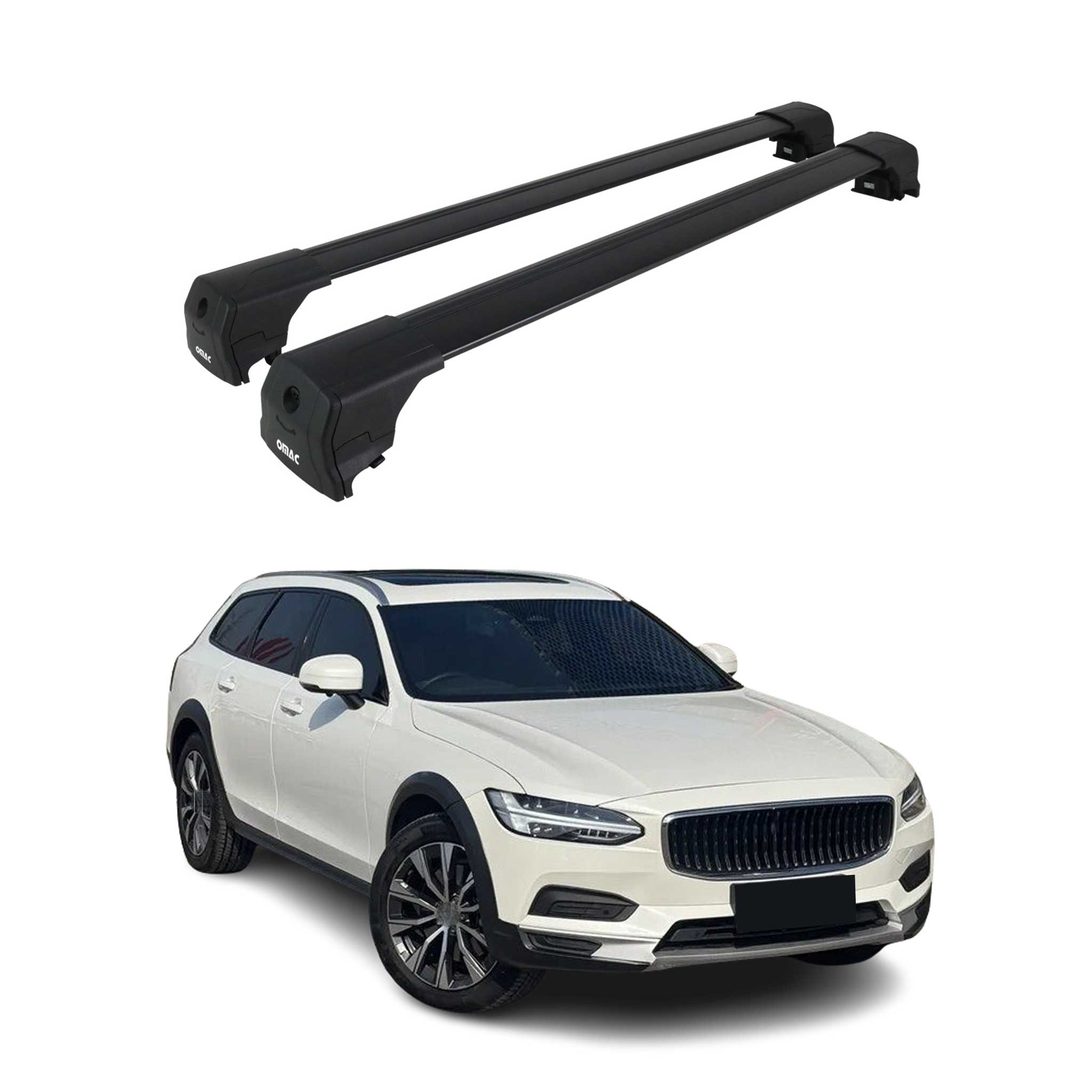 Dachträger Grundtäger für Volvo V90 V90 Cross Country 2016-2025 Alu Schwarz 2tlg