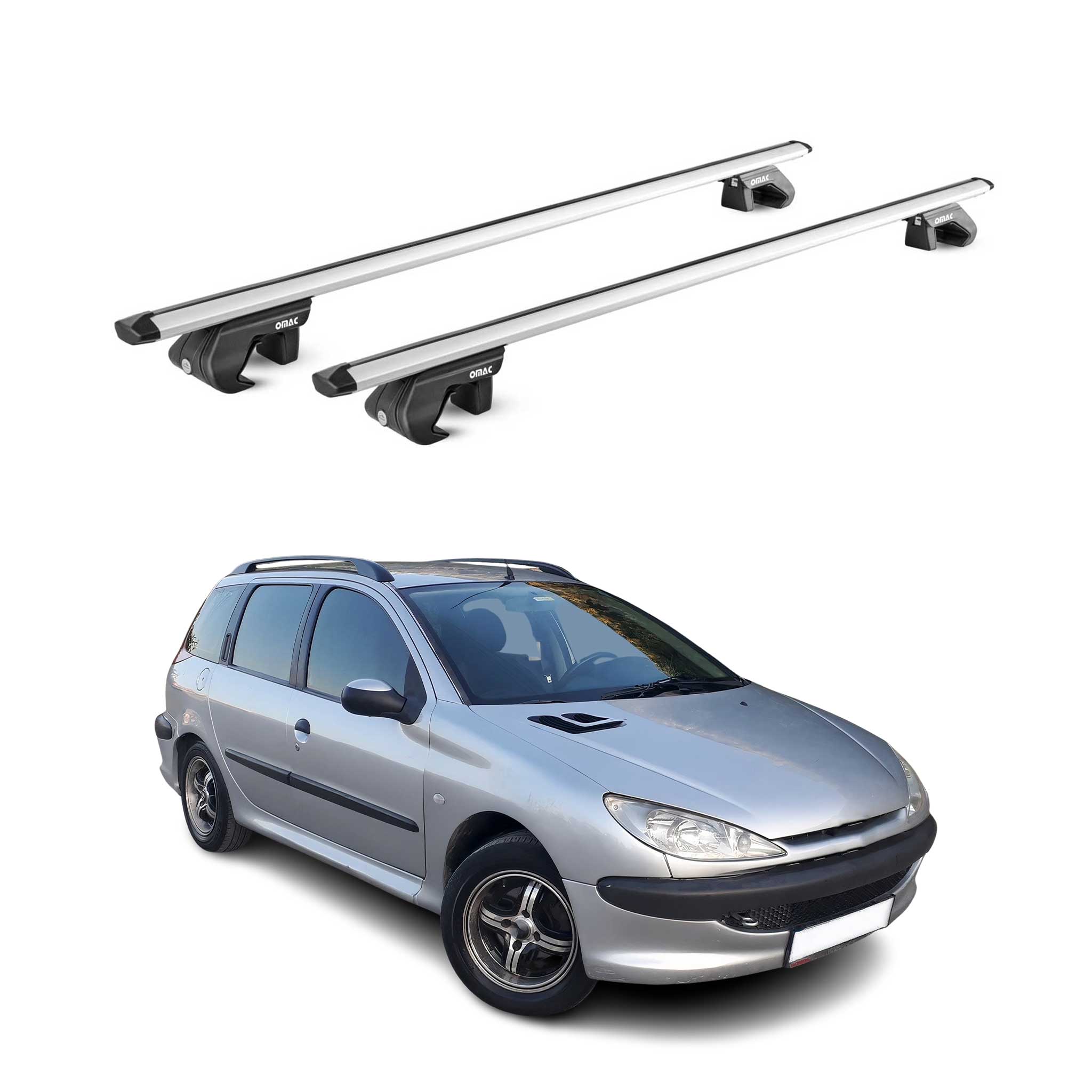 Dachträger Grundtäger für Peugeot 206 Kombi 2001-2009 90kg Alu Silber 2 tlg ABE