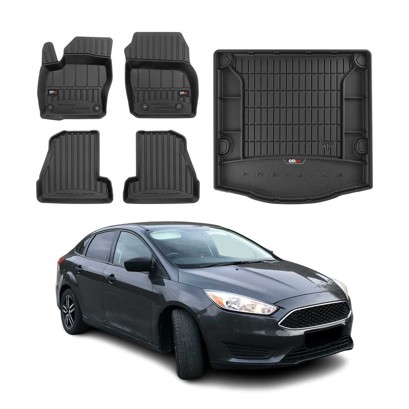 OMAC Fußmatten & Kofferraumwanne Set für Ford Focus mk3 2011-2018 Limo Gummi TPE