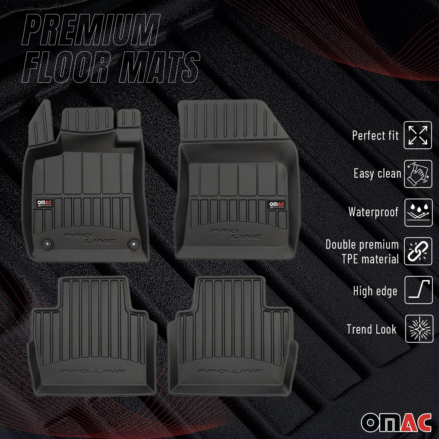 OMAC Gummi Fußmatten für Peugeot 508 2018-2025 Premium TPE Automatten Schwarz 4x
