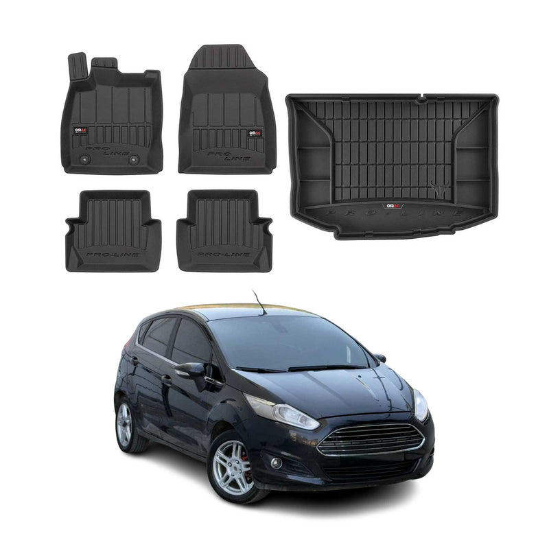 OMAC Fußmatten & Kofferraumwanne Set für Ford Fiesta MK 2008-2017 Gummi TPE 5x