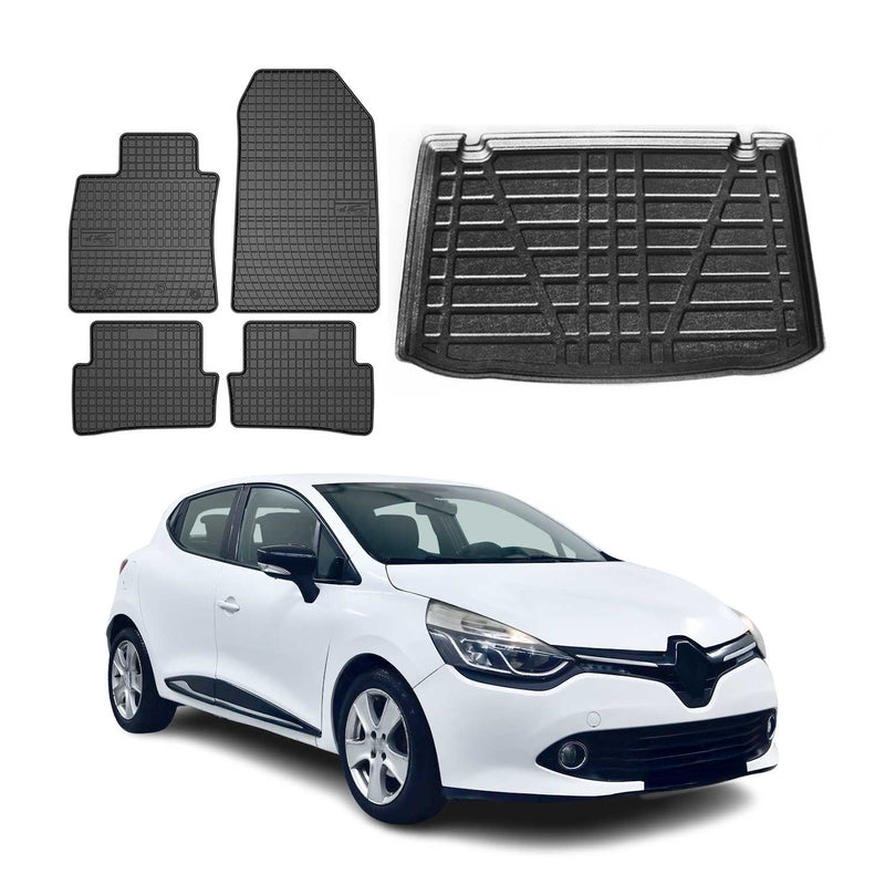 Fußmatten & Kofferraumwanne Set für Renault Clio Schrägheck 2012-2018 Gummi 5x