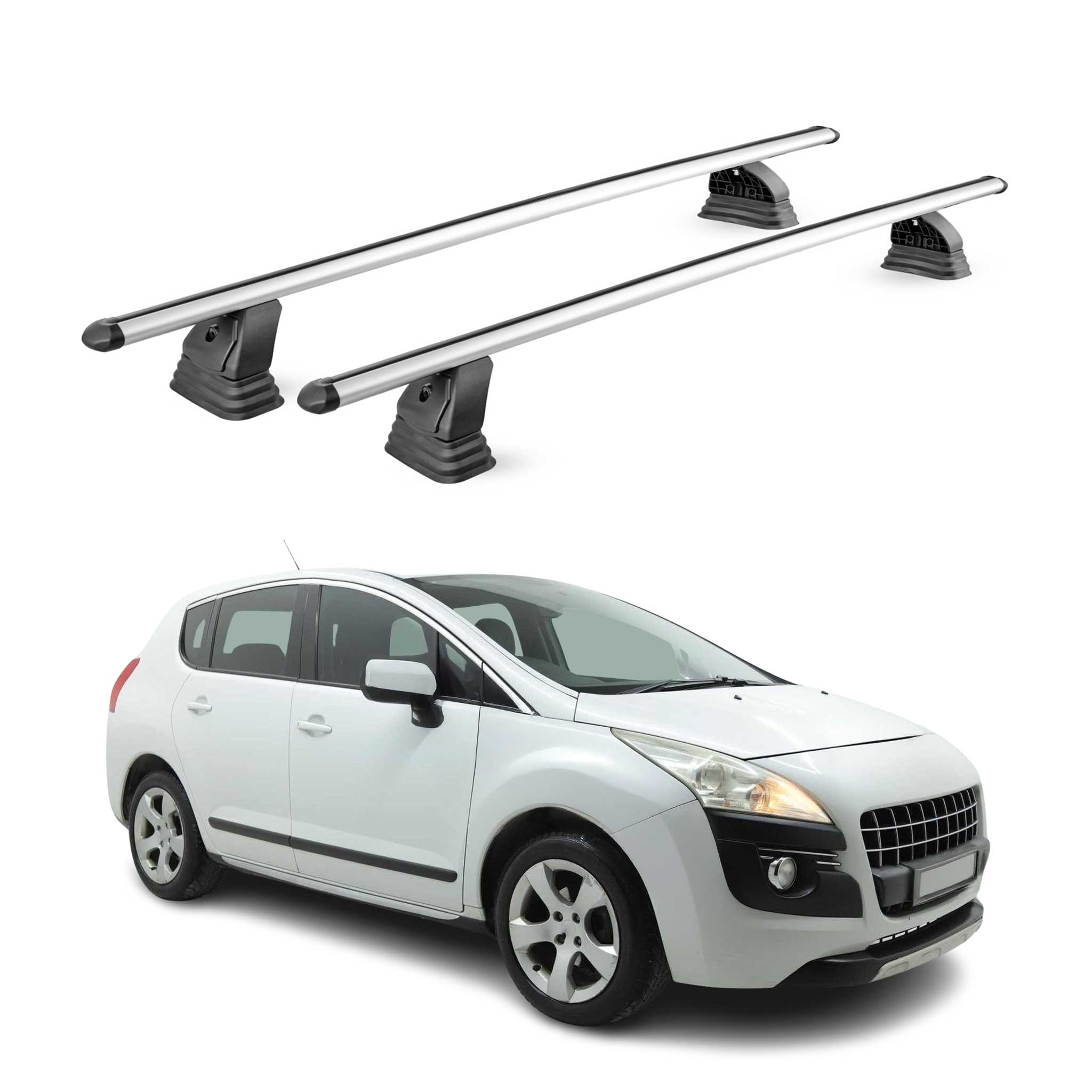 Alu Dachträger für Peugeot 3008 I 2009-2016 TÜV T-Nut Abschließbar 2tlg Silber
