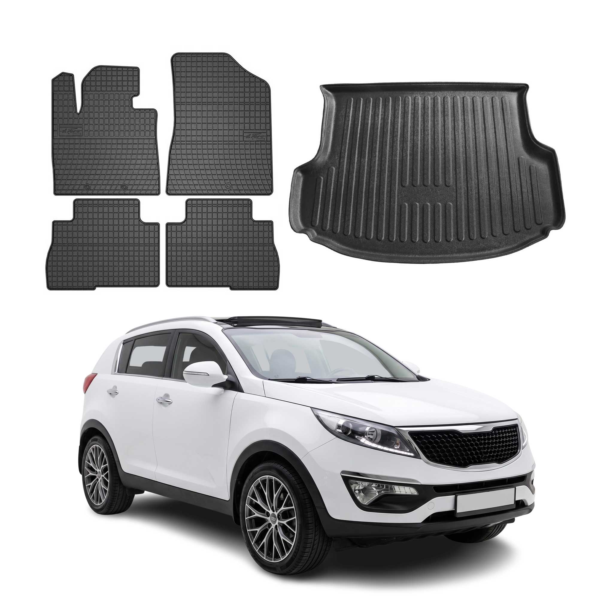 Fußmatten & Kofferraumwanne Set für Kia Sorento Lift 2009-2014 Gummi Schwarz 5x