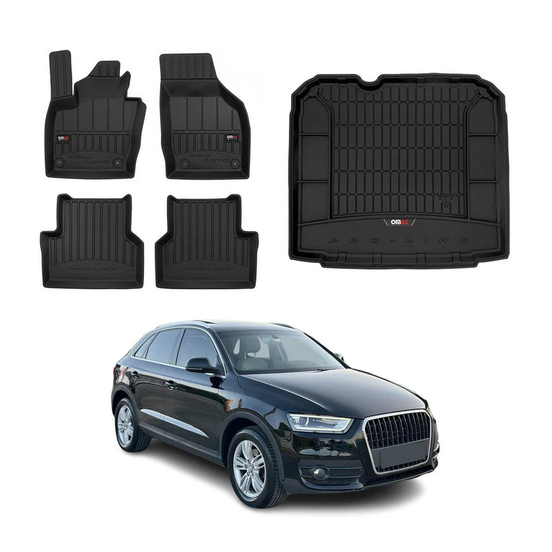 OMAC Fußmatten & Kofferraumwanne Set für Audi Q3 8U 2011-2018 Schwarz Gummi 5x