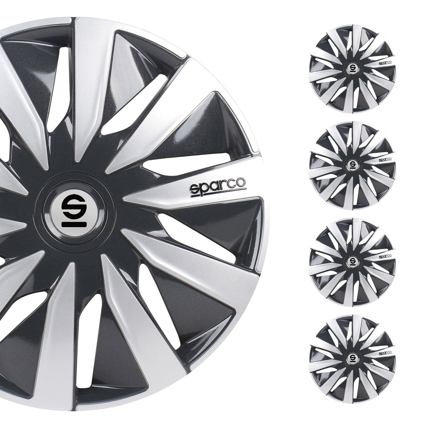 Radkappen Radzierblenden Sparco Lazio 14" Zoll Auto Abdeckung Set Grau Silber 4x