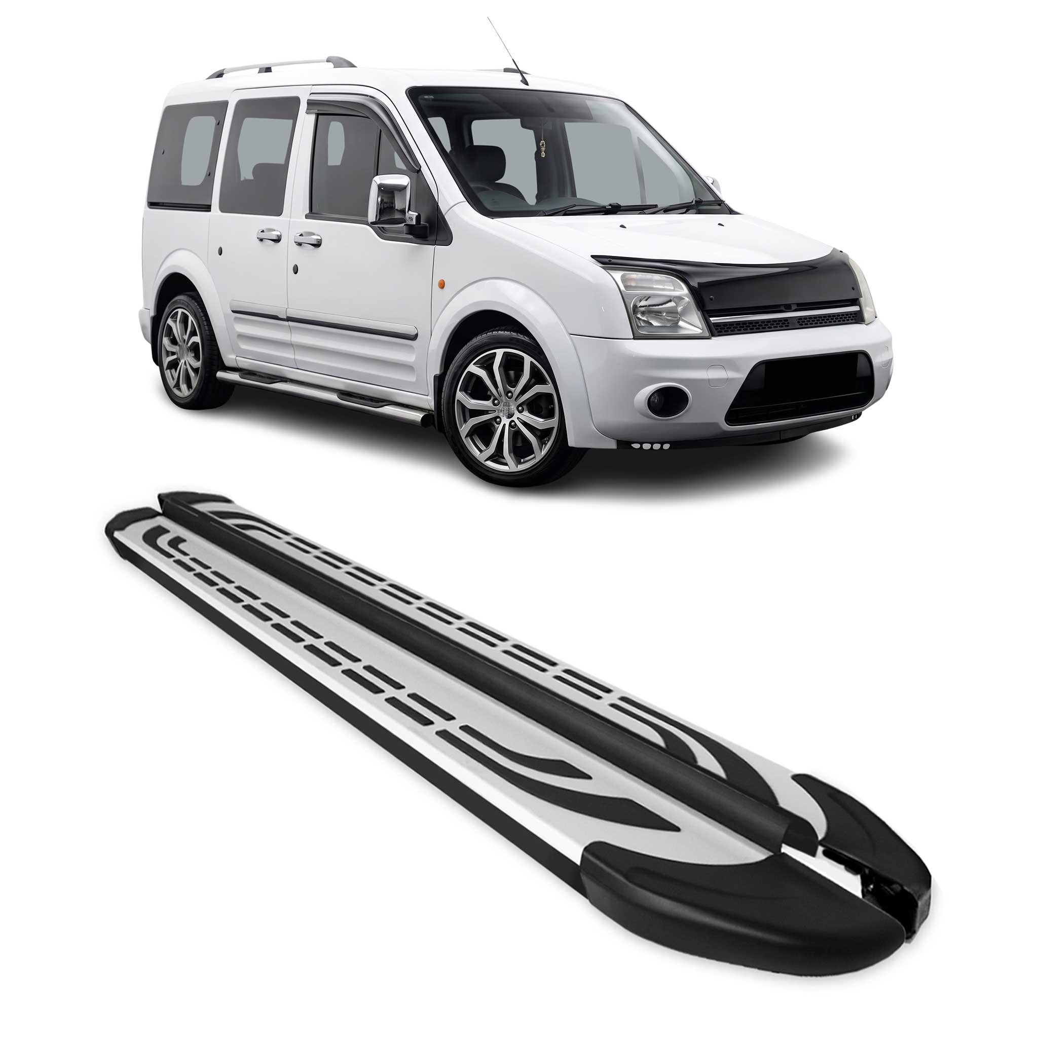 Trittbretter Seitenschweller für Ford Transit Connect I 2003-2013 L2 Schwarz Alu