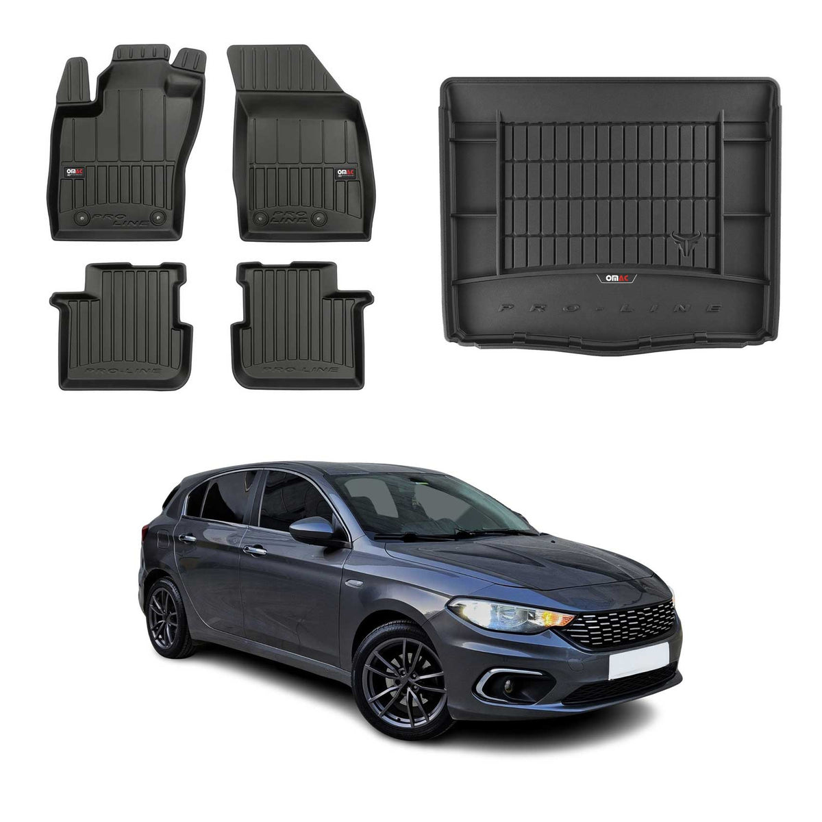 OMAC Fußmatten & Kofferraumwanne Set für Fiat Tipo Schrägheck 2015-2026 obere