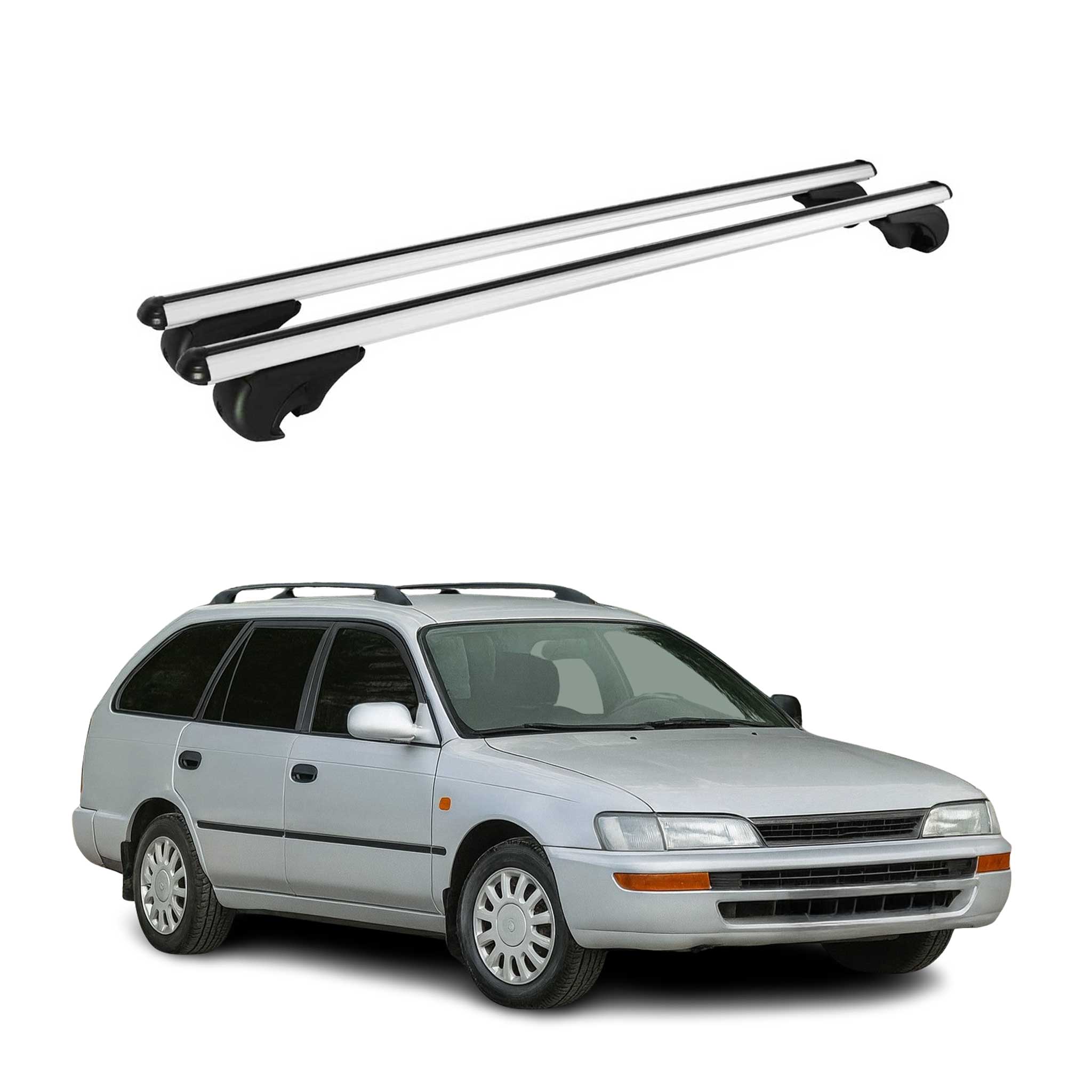 Dachträger Grundträger für Toyota Corolla mk7 Kombi 1992-97 TÜV Alu Silber 2x