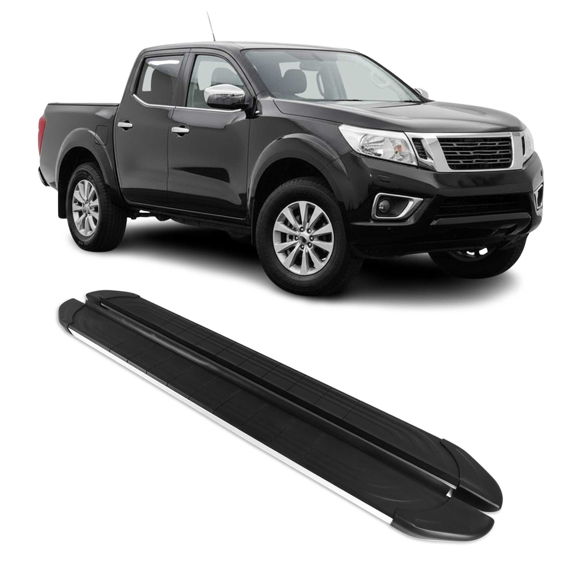 Trittbretter für Nissan Navara D23 2015-2023 Double Cab Alu Schwarz Silber 2x