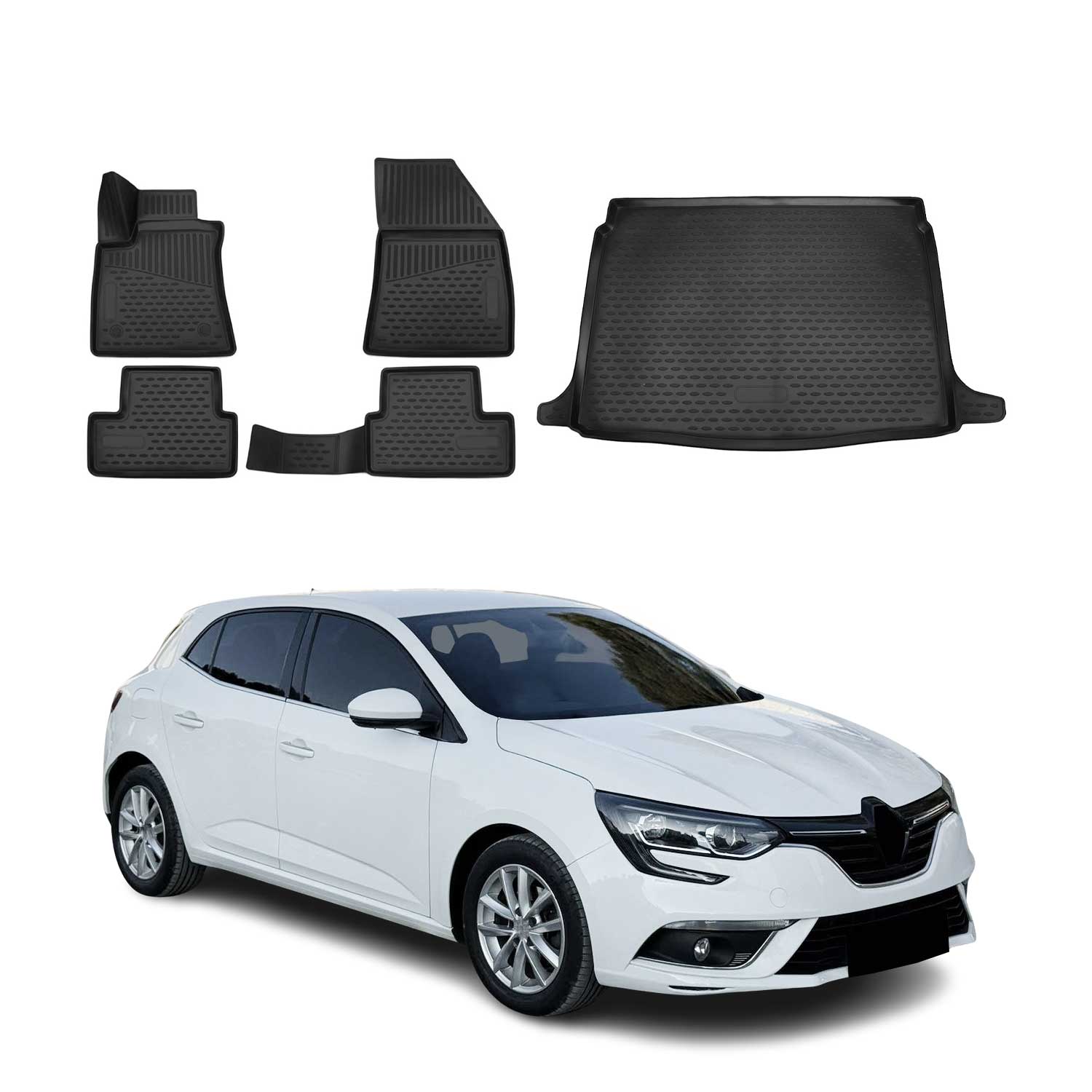 Fußmatten & Kofferraumwanne Set für Renault Megane 5tür 2016-2022 TPE Schwarz