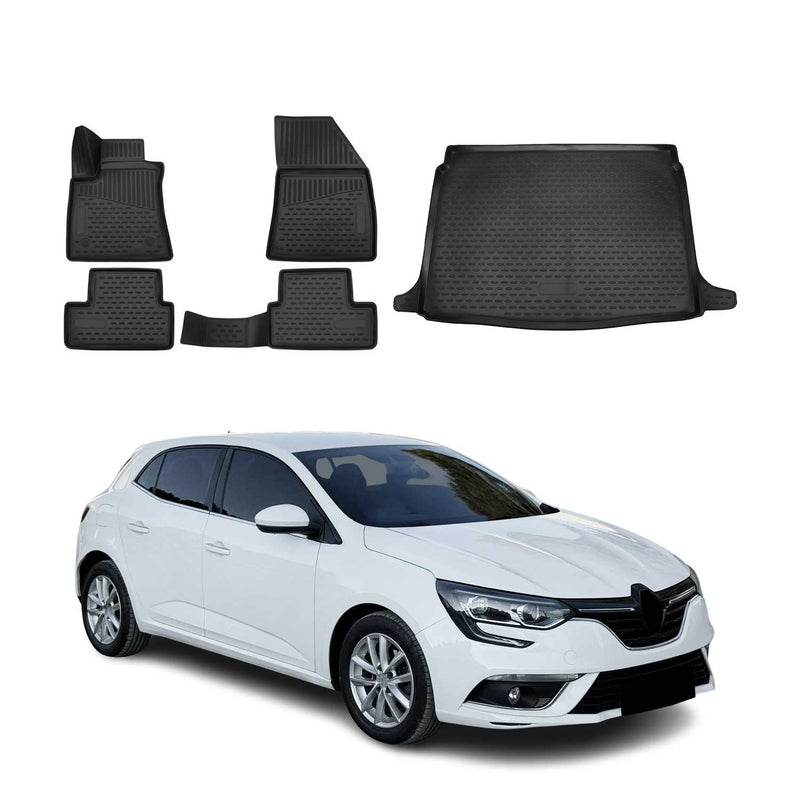 Fußmatten & Kofferraumwanne Set für Renault Megane 5tür 2015-2025 TPE Schwarz